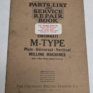 1930 Cincinnati Milling Machine Parts List Service Manual M-Type Universal