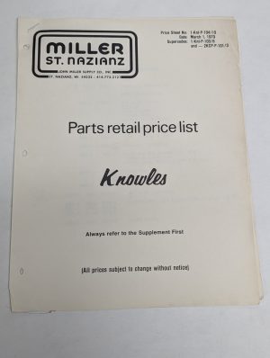 Miller St Nazianz Parts Retail Price List Knowles 1-Knl-P-104/10 1979 Catalog