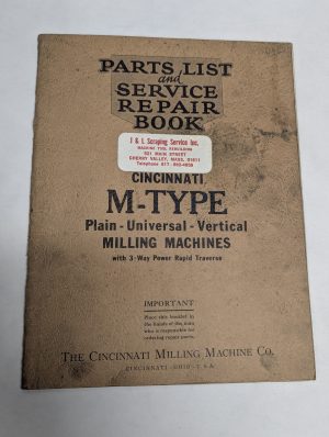 Cincinnati Milling Machine Service Manual Parts List Catalog M-Type Universal