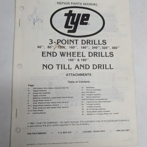 Tye Three Point Drill End Wheel No Till Repair Parts List Catalog Manual