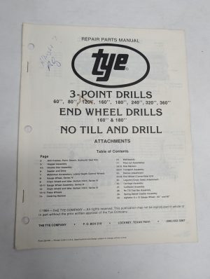 Tye Three Point Drill End Wheel No Till Repair Parts List Catalog Manual
