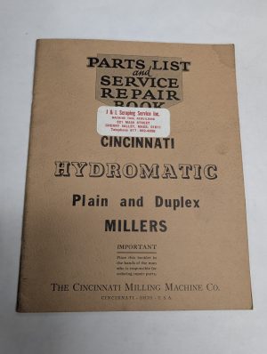 Cincinnati Parts List Service Repair Manual Hydromatic Plain Duplex Millers 1930