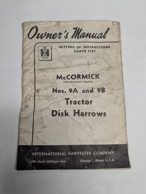 International Mccormick Owner'S Instruction Manual Parts List 9A 9B Disk Harrows