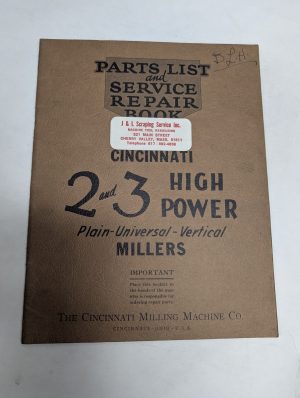 Cincinnati Milling Machine Parts List Service Repair Manual 2 3 High Power 1929
