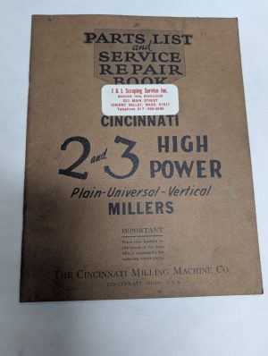 Cincinnati Milling Machine Parts List Service Repair Manual 2 & 3 High Power