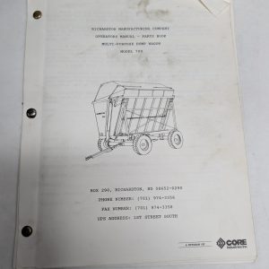 Richardton Manufacturing Operators Manual Parts List Dump Wagon Model 700