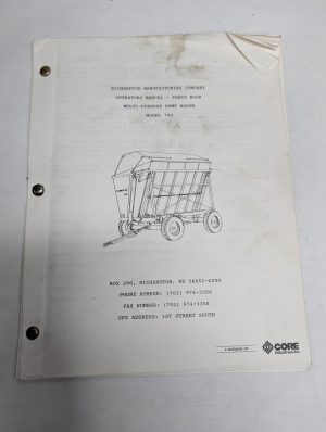 Richardton Manufacturing Operators Manual Parts List Dump Wagon Model 700