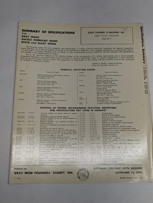 Gray Iron Founders Society Summary Of Specifications Ductile White Allow Chart