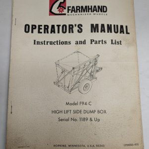 Farmhand Operators Manual Service Parts List Model F94-C Side Dump Box 1189+