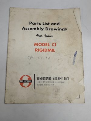 Sundstrand Machine Tools #C1 Rigidmil Parts List Assembly Drawings Manual