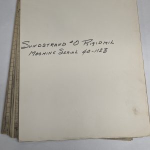 Sundstrand Machine Tools #0 Rigidmil Numerical Parts Listing