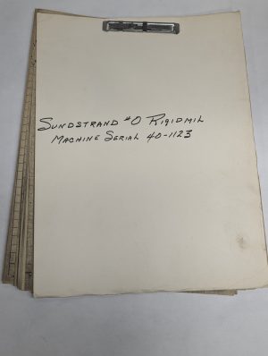 Sundstrand Machine Tools #0 Rigidmil Numerical Parts Listing