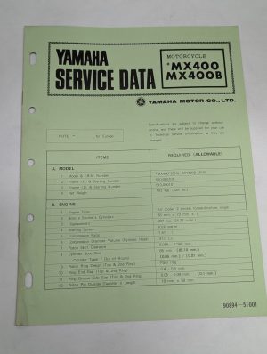 Original Oem Yamaha Service Data Sheets Motorcycle Specifications Mx400 Mx400B