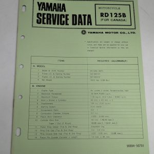 Original Oem Yamaha Service Data Sheets Motorcycle Specifications Rd125B