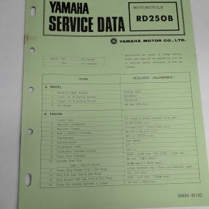 Original Oem Yamaha Service Data Sheets Motorcycle Specifications Rd250B