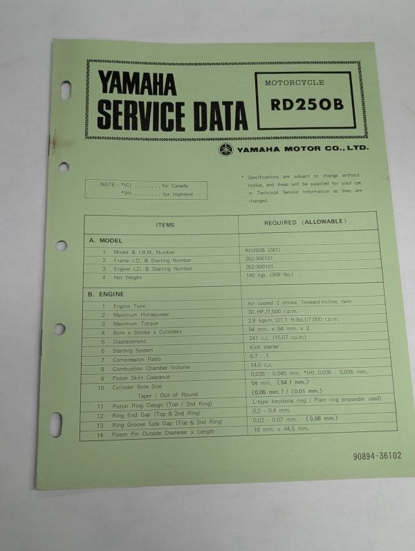 Motorcycle Service Sheet.pdf Original Oem Yamaha Service Data Sheets Motorcycle Specifications ...