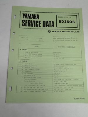 Original Oem Yamaha Service Data Sheets Motorcycle Specifications Rd350B