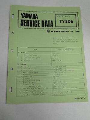Original Oem Yamaha Service Data Sheets Motorcycle Specifications Ty80B