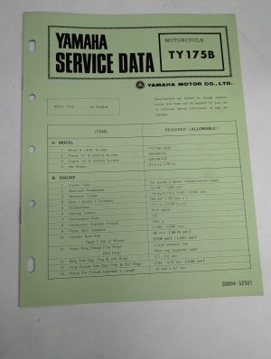 Original Oem Yamaha Service Data Sheets Motorcycle Specifications Ty175B