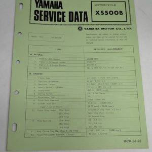Original Oem Yamaha Service Data Sheets Motorcycle Specifications Xs500B