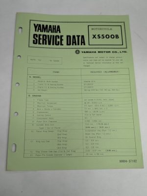 Original Oem Yamaha Service Data Sheets Motorcycle Specifications Xs500B