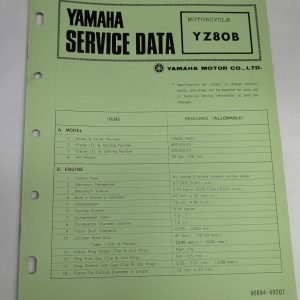 Original Oem Yamaha Service Data Sheets Motorcycle Specifications Yz80B