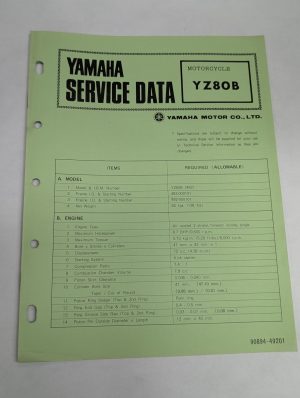 Original Oem Yamaha Service Data Sheets Motorcycle Specifications Yz80B