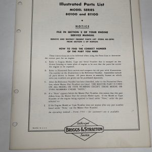 Briggs & Stratton Illustrated Parts List Catalog Model Series 80100 81100