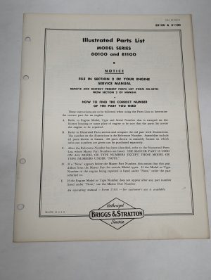 Briggs & Stratton Illustrated Parts List Catalog Model Series 80100 81100