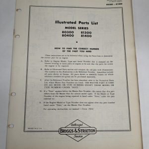 Briggs & Stratton Illustrated Parts List Catalog Model Series 80300 814000