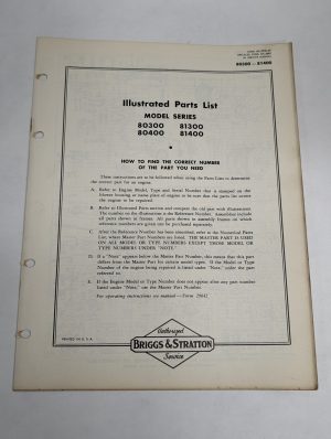 Briggs & Stratton Illustrated Parts List Catalog Model Series 80300 814000