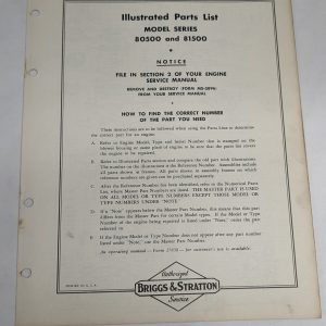 Briggs & Stratton Illustrated Parts List Catalog Model Series 80500 81500