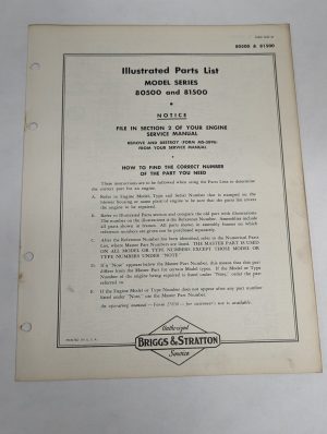 Briggs & Stratton Illustrated Parts List Catalog Model Series 80500 81500