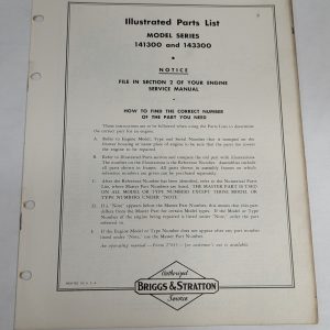 Briggs & Stratton Illustrated Parts List Catalog Model Series 141300 143300