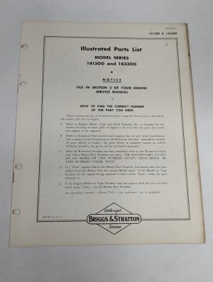 Briggs & Stratton Illustrated Parts List Catalog Model Series 141300 143300