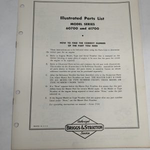 Briggs & Stratton Illustrated Parts List Catalog Model Series 60700 61700