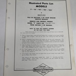 Briggs & Stratton Illustrated Parts List Catalog Model Series 9 9B 9Fb 9R6 9R6D