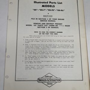 Briggs & Stratton Illustrated Parts List Catalog Model Series 8B-F 8B-Fb 8B-R6