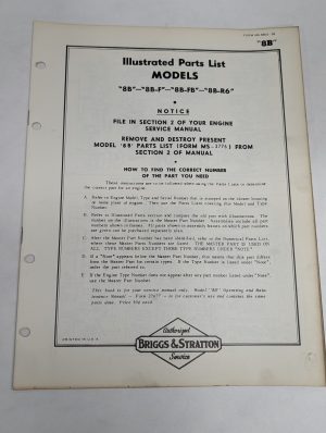 Briggs & Stratton Illustrated Parts List Catalog Model Series 8B-F 8B-Fb 8B-R6