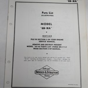 Briggs & Stratton Illustrated Parts List Catalog Model Series 8B-Ha