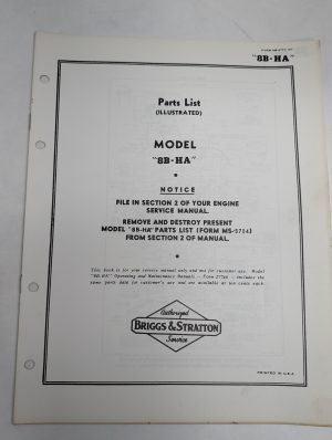 Briggs & Stratton Illustrated Parts List Catalog Model Series 8B-Ha