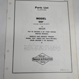 Briggs & Stratton Illustrated Parts List Catalog Model Series 8Hf