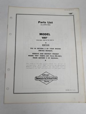 Briggs & Stratton Illustrated Parts List Catalog Model Series 8Hf