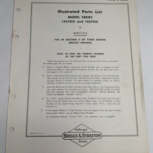 Briggs & Stratton Illustrated Parts List Catalog Manual Series 141700 143700