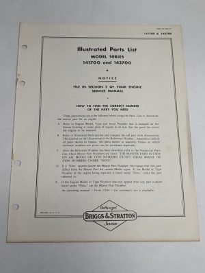 Briggs & Stratton Illustrated Parts List Catalog Manual Series 141700 143700
