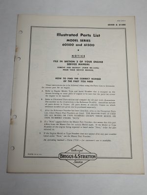 Briggs & Stratton Illustrated Parts List Catalog Manual Model Series 60500 61500