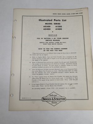 Briggs & Stratton Illustrated Parts List Catalog Manual Model Series 60300 61400