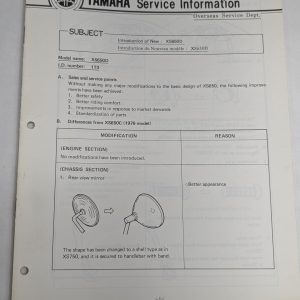 Oem Yamaha Xs650D Service Information Sheets Motorcycle Model Updates