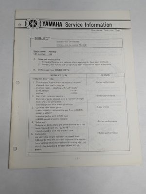 Oem Yamaha Xs500D Service Information Sheets Motorcycle Model Updates
