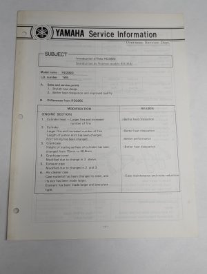 Oem Yamaha Rd200D Service Information Sheets Motorcycle Model Updates